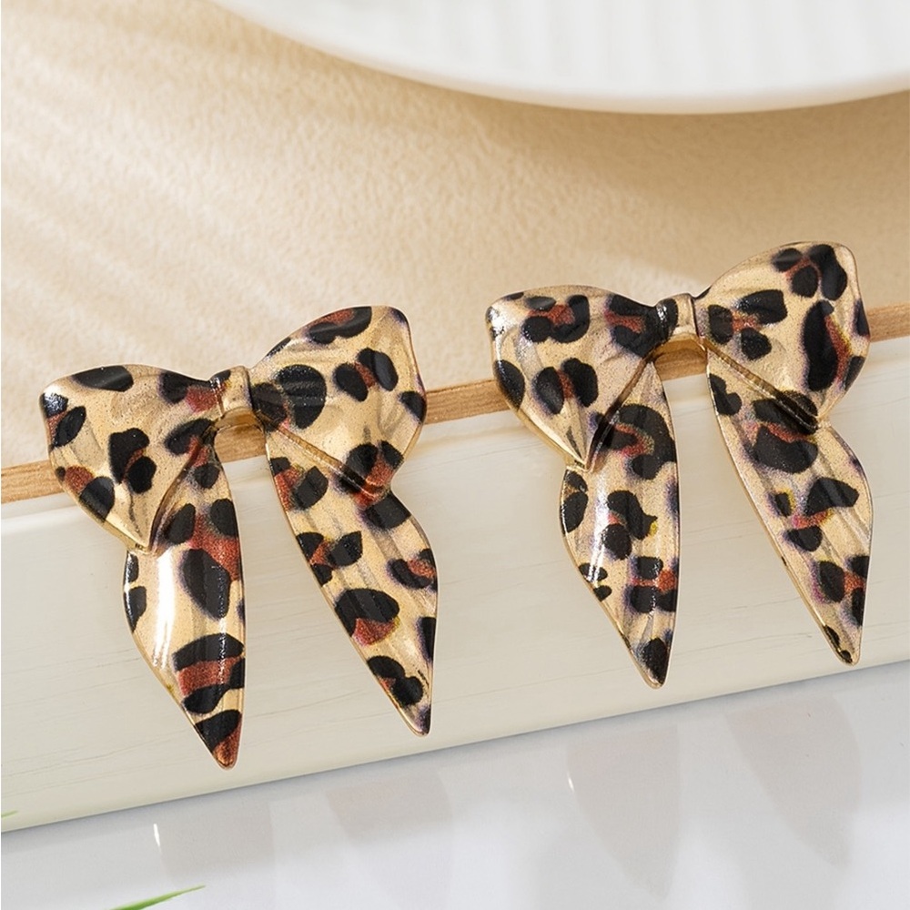 Leopard Print Bow Earrings